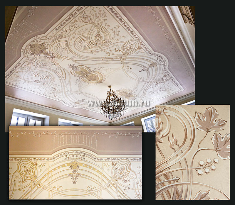Художественная роспись потолка зала особняка